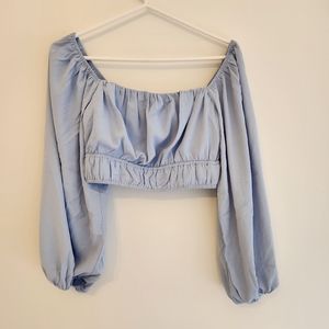 The Style Soiree - Light Blue Freesia Peasant Crop Top